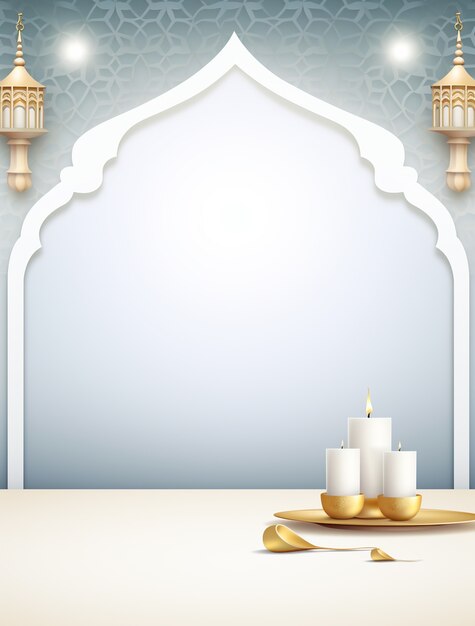 Ramadan bakgrunn med moské opplyst med lys