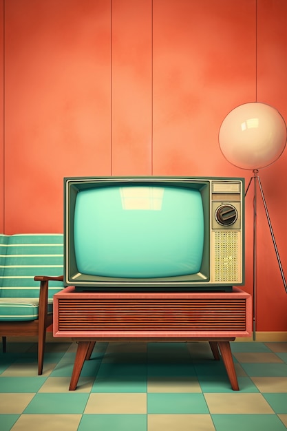 Retro-TV på bord innendørs