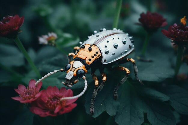 robotic insect with flowers