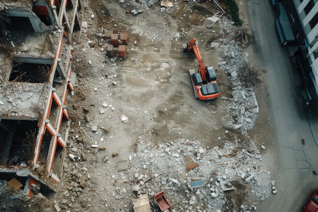 Scene av byggeplass med utstyr