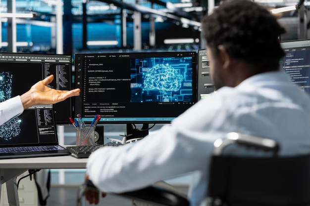 server room worker using ai to perform demanding computing tasks