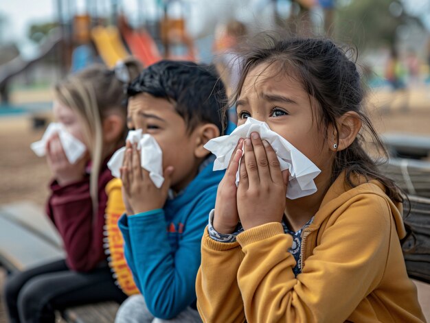 sick kid  blowing their snot into a tissue