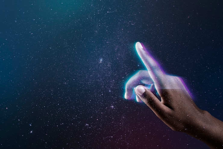 Gratis Foto smart technology background futuristic glitching hand remixed media
