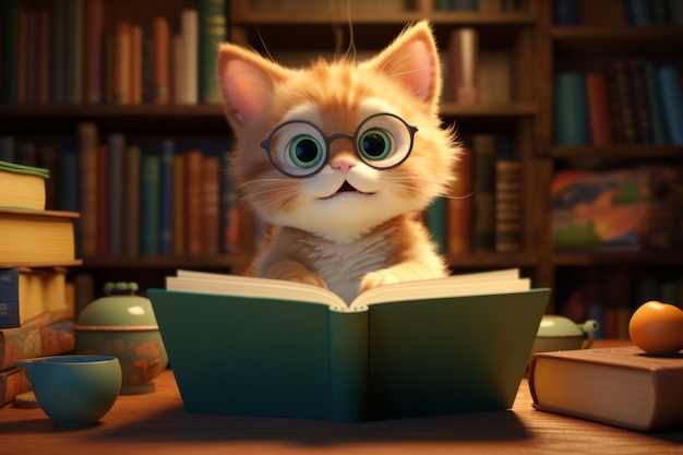 Søt katt i bibliotek