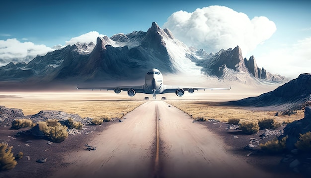 The plane takes off in the mountains generative AI