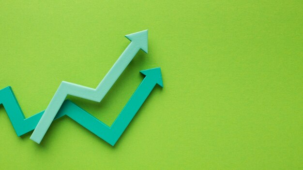 Top view of statistics presentation with arrow