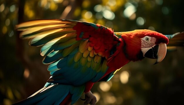 vibrant gold and blue macaw perching on branch generated by ai