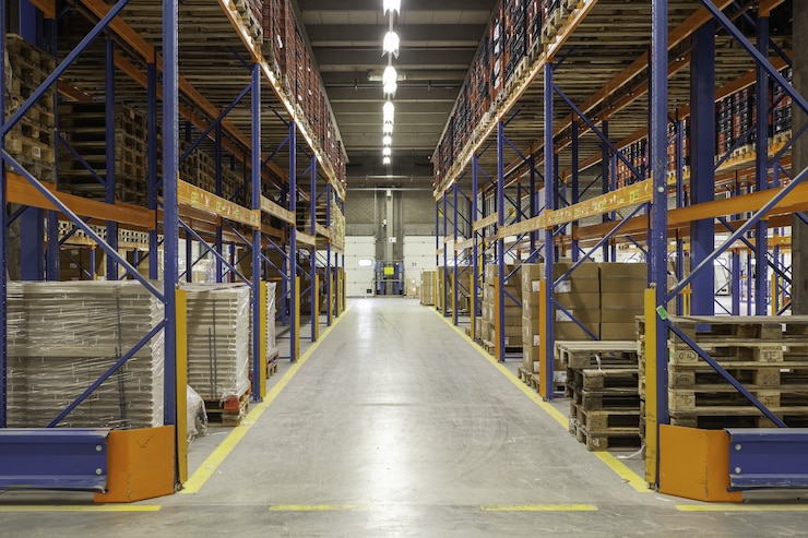 Gratis Foto view inside a new warehouse on the mezzanine floor looking into the hall