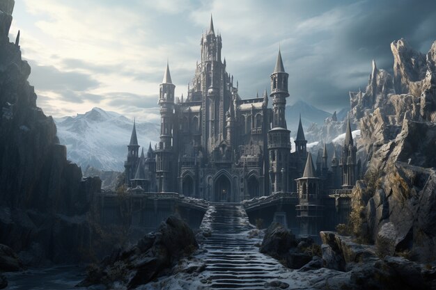 view of castle at night with scary atmosphere
