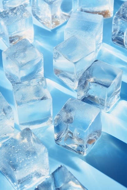 View of crystal clear ice cubes