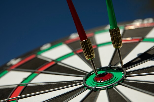 view of dartboard with bullseye arrow points