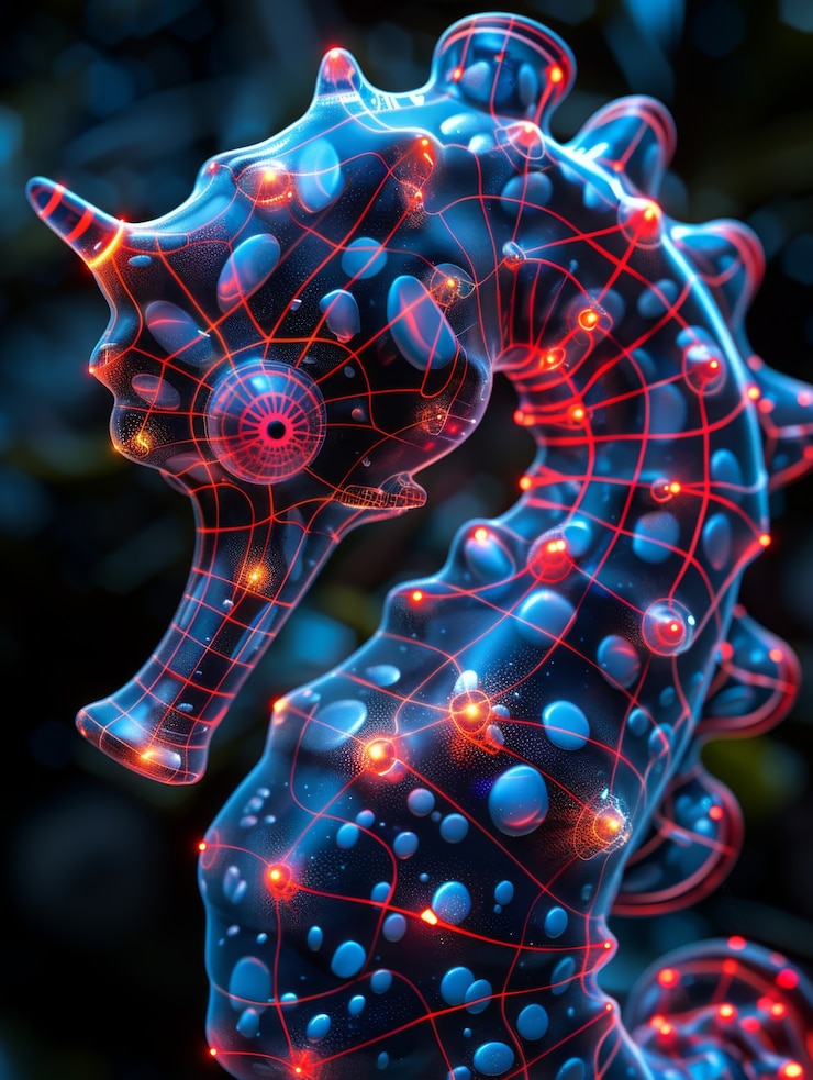Gratis Foto view of sea horse animal with fantastic neon lighting