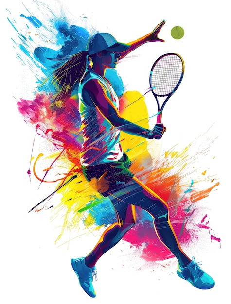 view of tennis player with digital art style effect