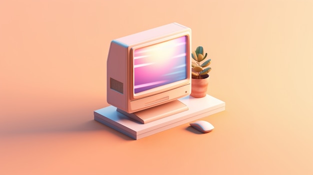 view of vintage computer with simple background