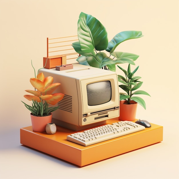 Visning av 3D-retrodatamaskin med katodestrålerør