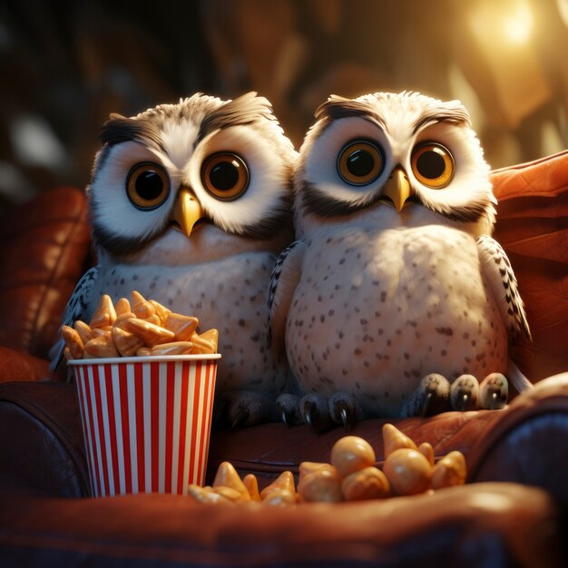 Visning av 3D-ugler på kino som ser på en film