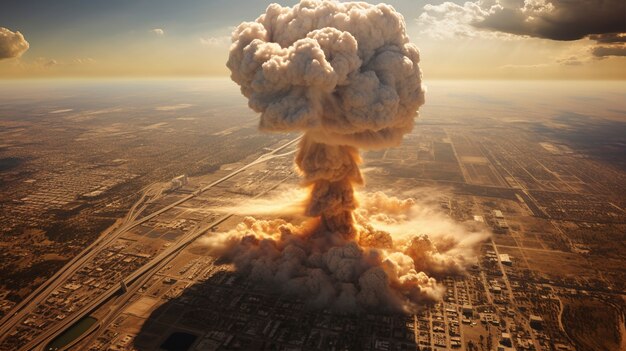 Visning av apokalyptisk eksplosjon av en atombombe