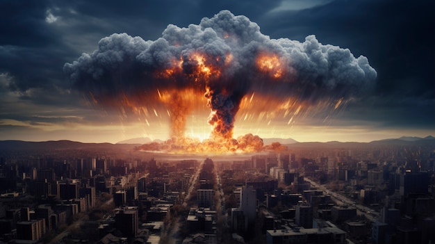 Visning av apokalyptisk eksplosjon av en atombombe
