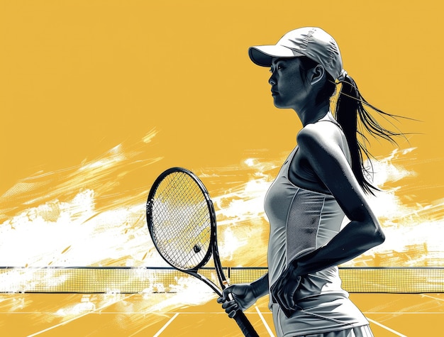 Visning av tennisspiller med digital kunststil effekt