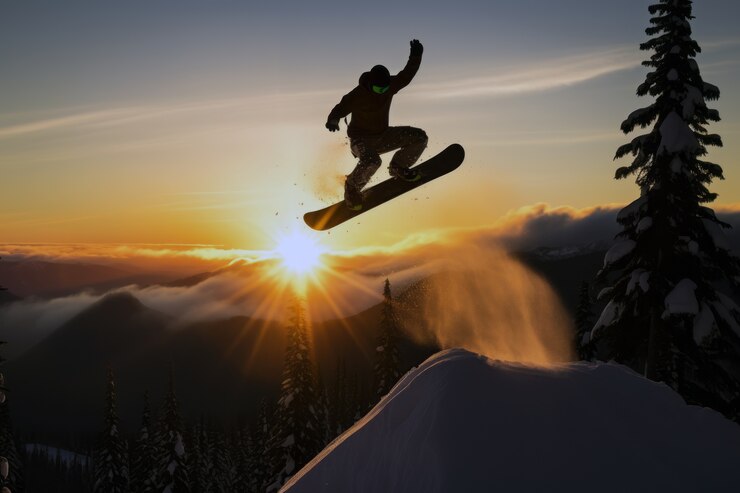 Gratis Foto winter scene with people snowboarding