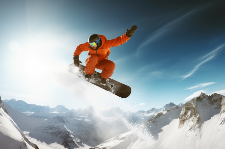 Gratis Foto winter scene with people snowboarding