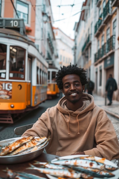 Young person enjoying street food