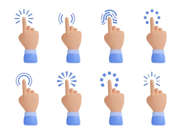 3d render cursor hands isolated clicking fingers