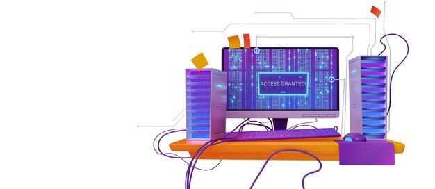 3d render software testing concept with computer
