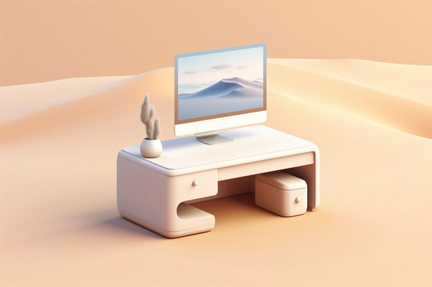 3d rendering of computer desk