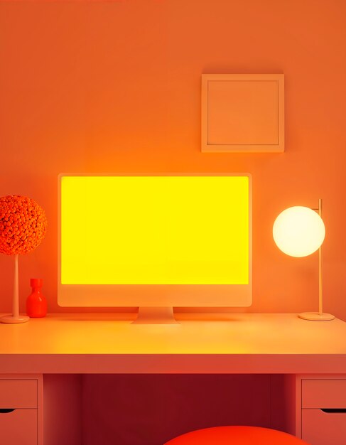3d rendering of desk computer illustration