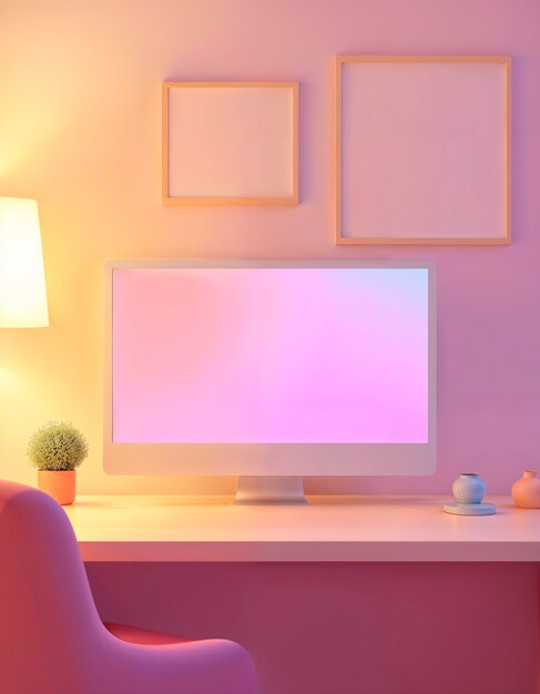3d rendering of desk computer illustration