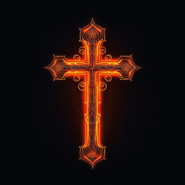3d  rendering of neon cross symbol