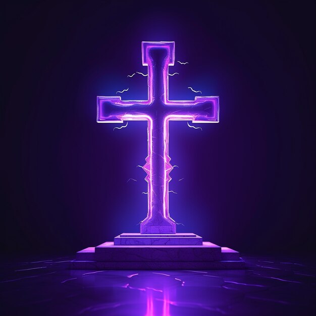 3d  rendering of neon cross symbol