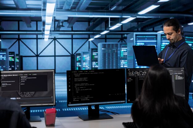 Admin doing yearly checkup to prolong data center electronics life span