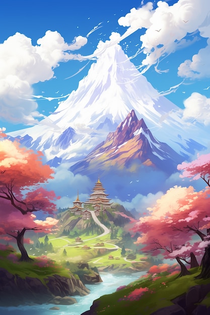 anime style mountains landscape