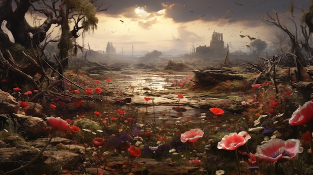 apocalyptic landscape with war zone destruction