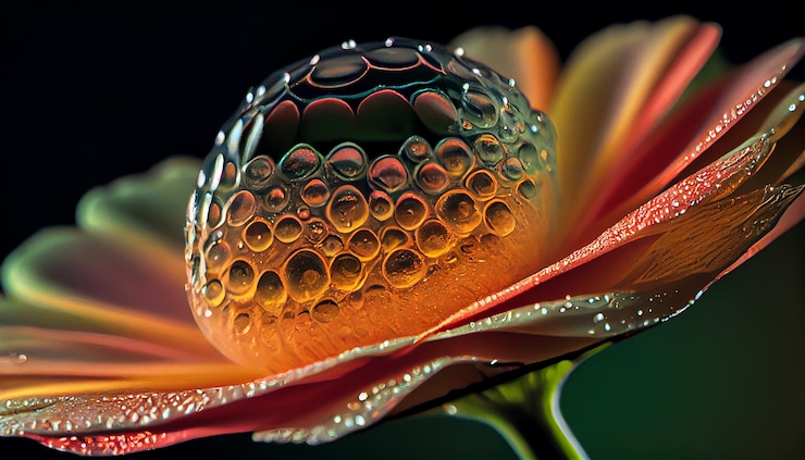 Gratis Bild beautiful single flower with water droplets reflecting colors generated by ai
