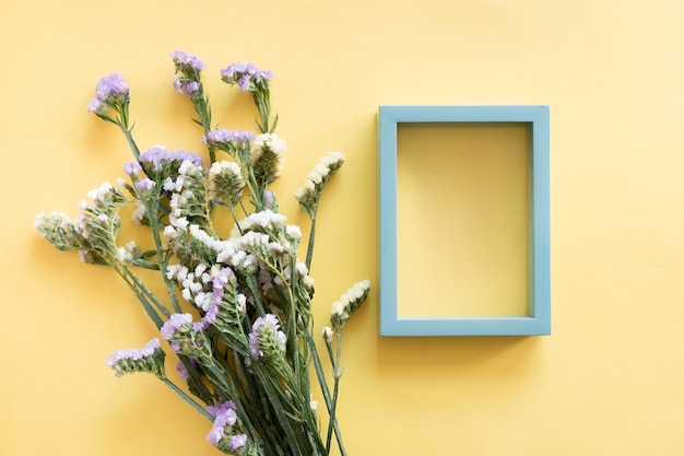 blue frame and wildflowers
