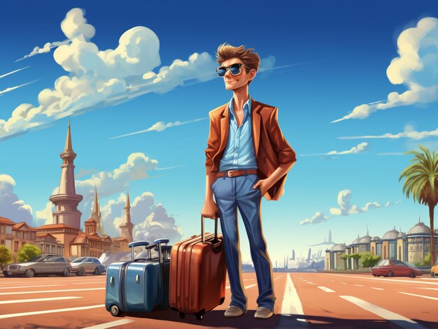 cartoon style character traveling