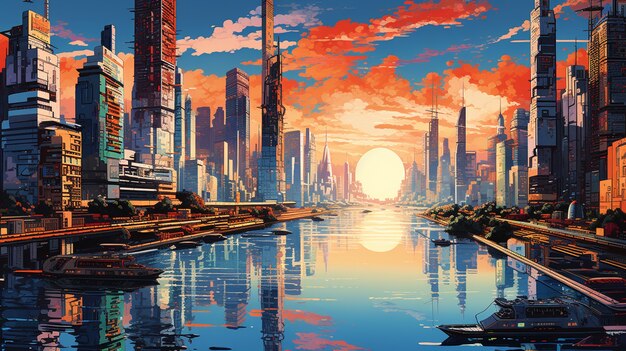 cityscape of anime inspired urban area