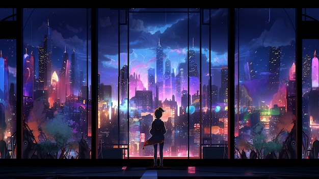 cityscape of anime inspired urban area