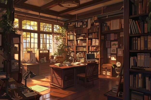 cozy home interior in anime style