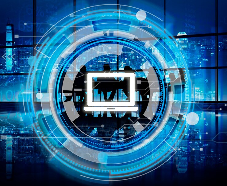 Gratis Bild digital blue hud interface laptop concept