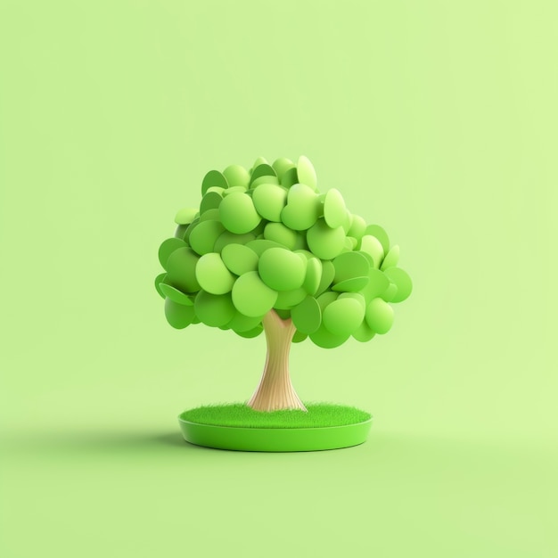 Front view of 3d tree with leaves and trunk