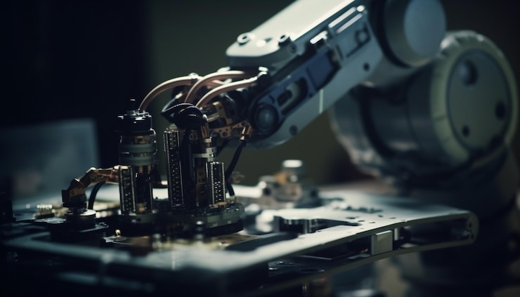 Gratis Bild futuristic machinery working on complex computer chip generated by ai