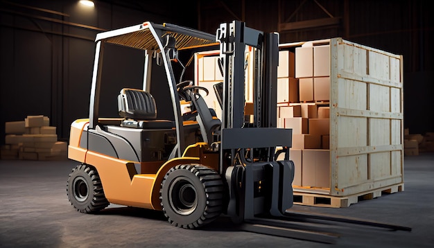 Gaffeltruck transporterer fragtcontainer i distributionslager generativ AI