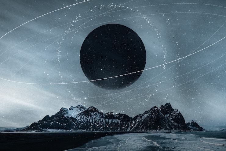 Gratis Bild galaxy nature aesthetic background starry sky mountain remixed media