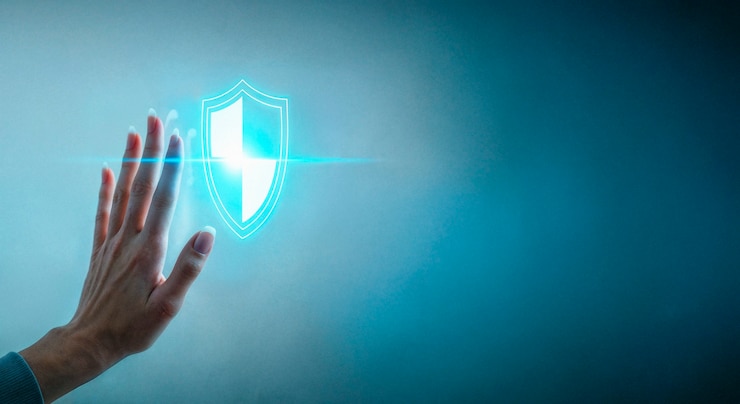 Gratis Foto hand touching digital shield cybersecurity concept