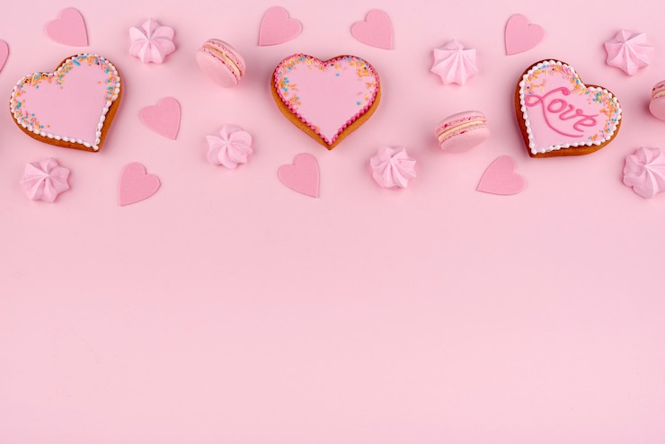 Gratis Bild high angle of macarons and heart-shaped cookies for valentines day