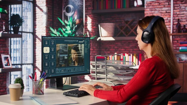 IT engineer at desk generating code algorithm with AI powered chat